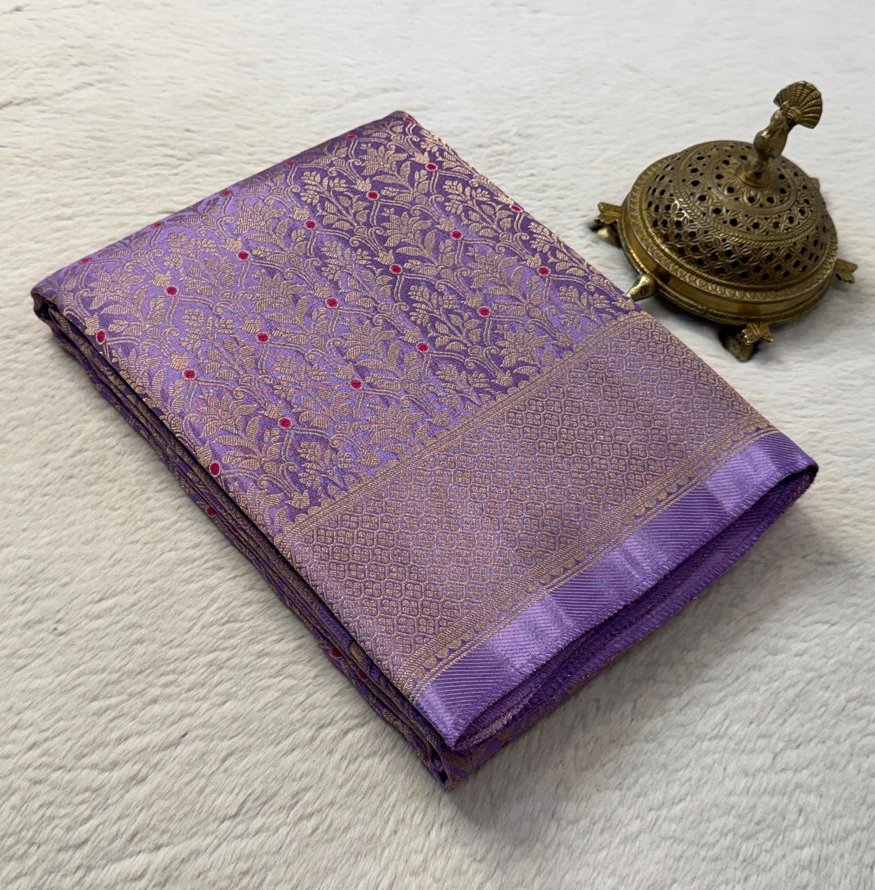 Soft Brocade Silk Saree with Meenakari Zari Weaving – Rich Pallu & Butta Blouse