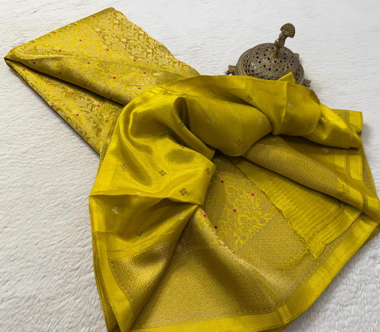 Soft Brocade Silk Saree with Meenakari Zari Weaving – Rich Pallu & Butta Blouse