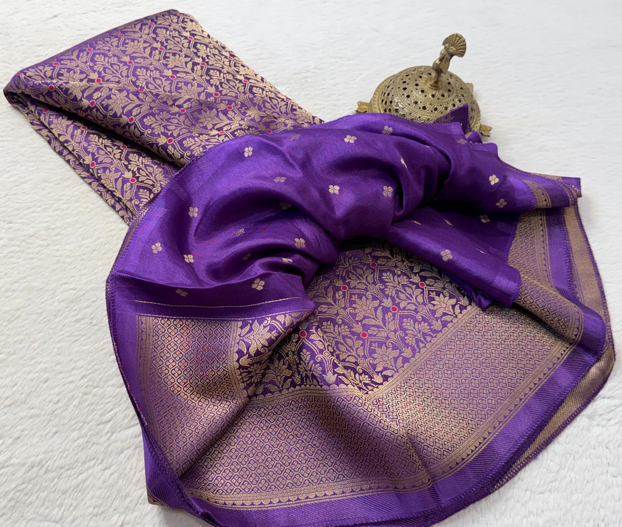 Soft Brocade Silk Saree with Meenakari Zari Weaving – Rich Pallu & Butta Blouse