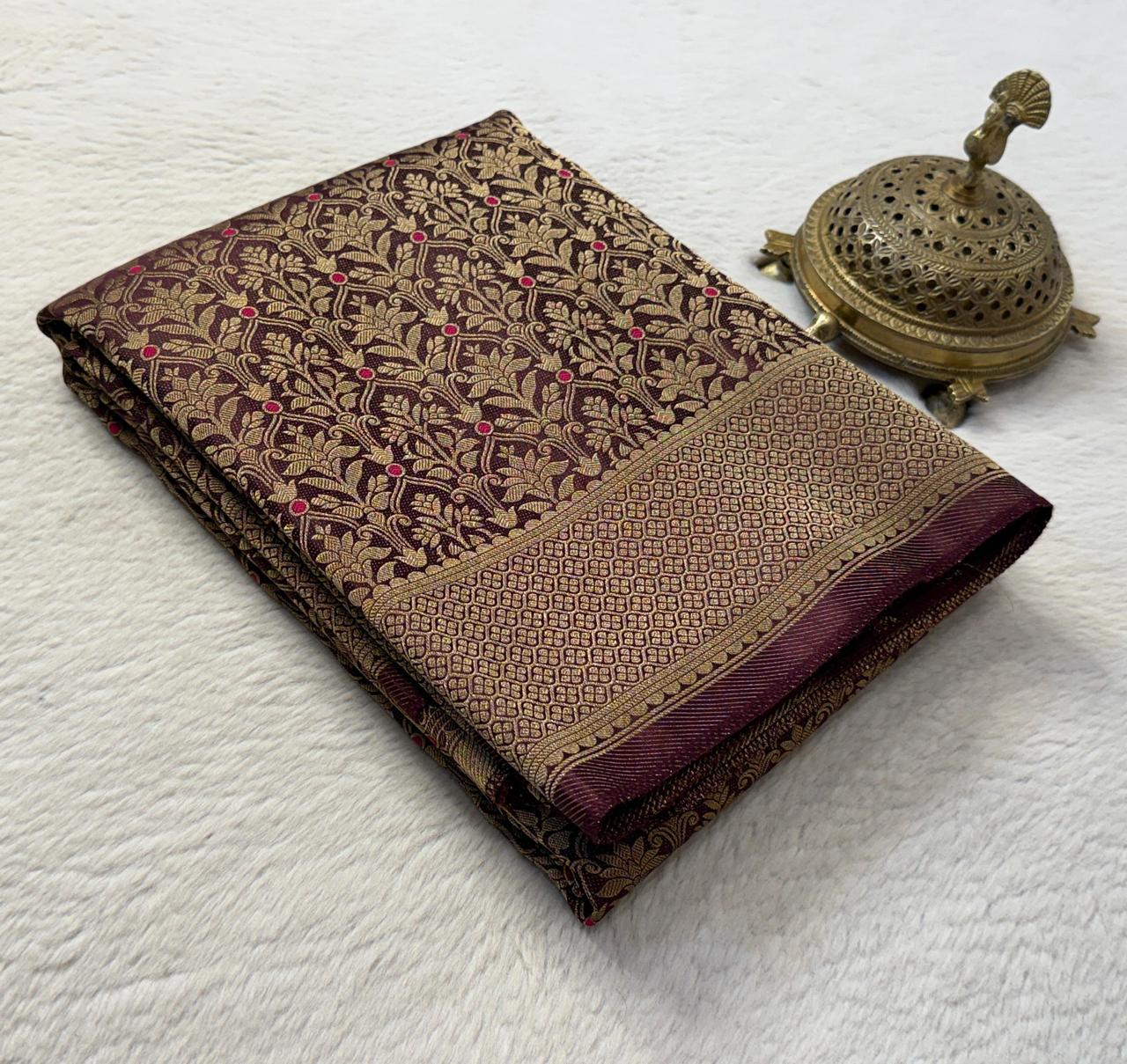 Soft Brocade Silk Saree with Meenakari Zari Weaving – Rich Pallu & Butta Blouse