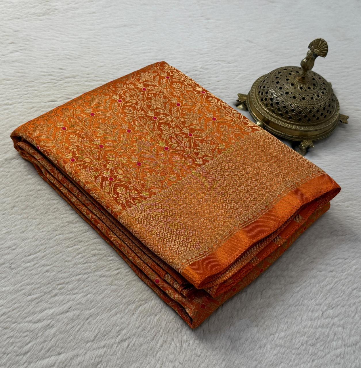 Soft Brocade Silk Saree with Meenakari Zari Weaving – Rich Pallu & Butta Blouse