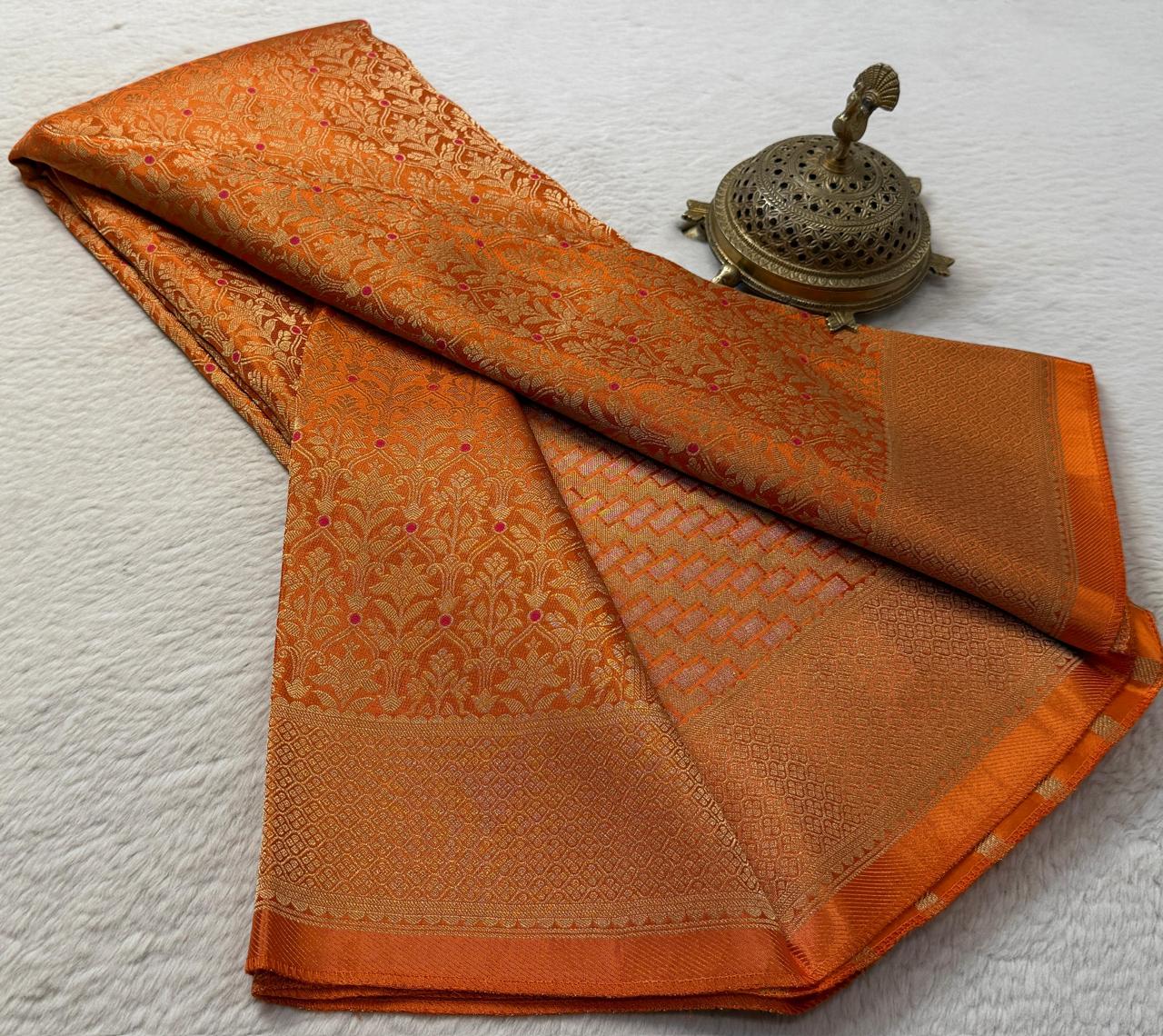 Soft Brocade Silk Saree with Meenakari Zari Weaving – Rich Pallu & Butta Blouse