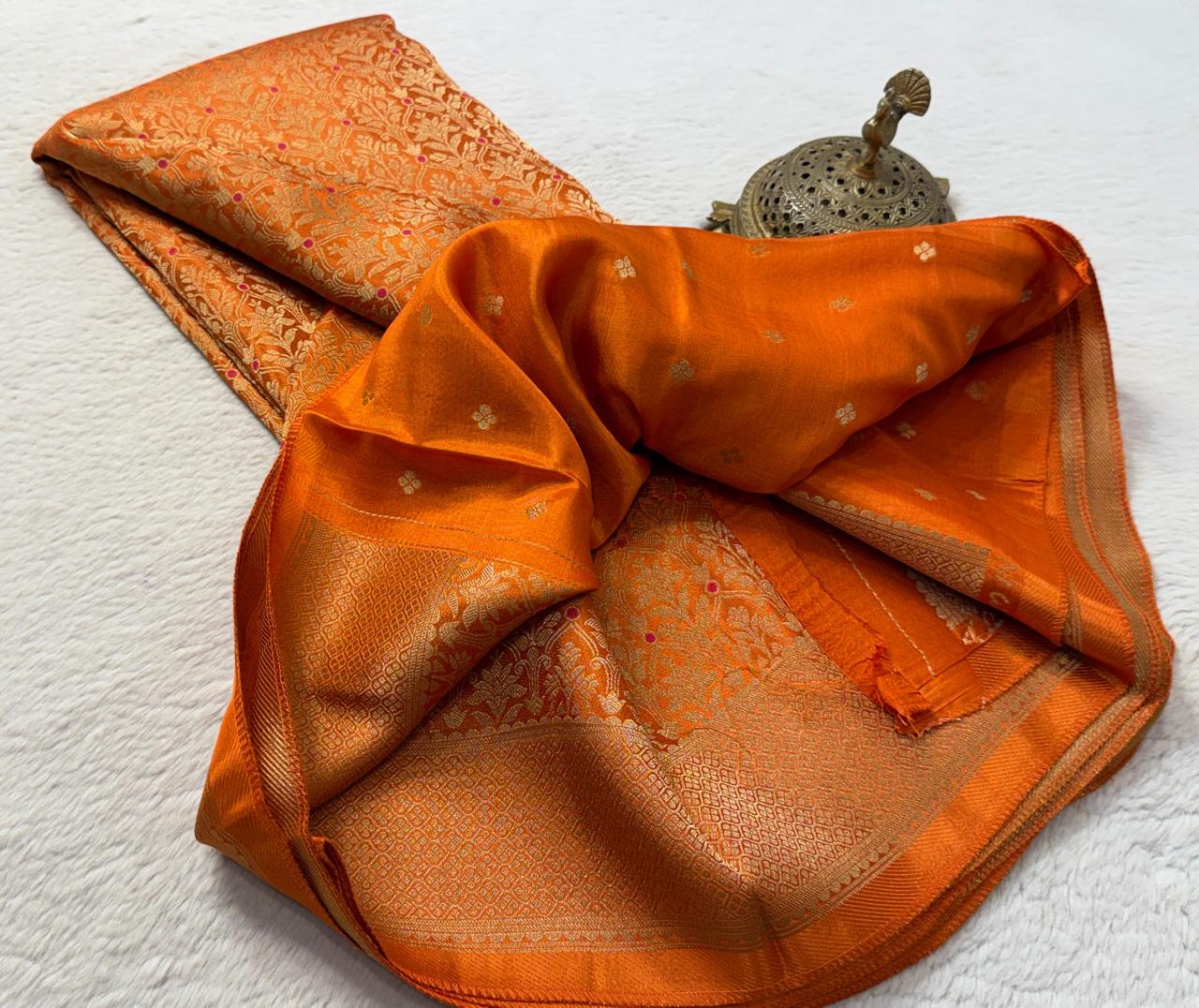 Soft Brocade Silk Saree with Meenakari Zari Weaving – Rich Pallu & Butta Blouse