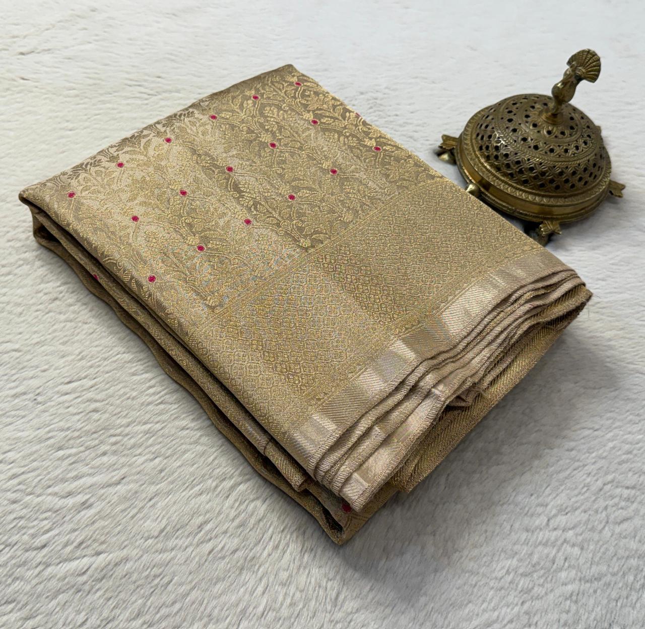 Soft Brocade Silk Saree with Meenakari Zari Weaving – Rich Pallu & Butta Blouse