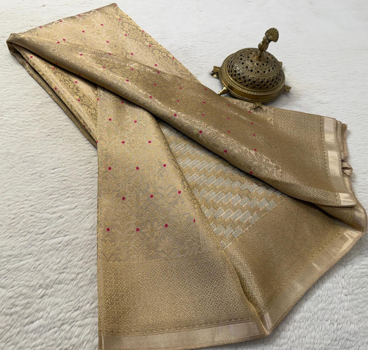 Soft Brocade Silk Saree with Meenakari Zari Weaving – Rich Pallu & Butta Blouse