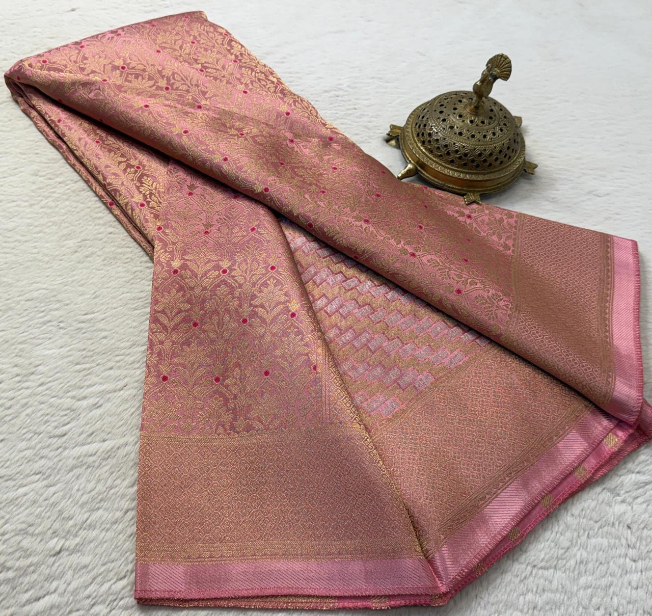 Soft Brocade Silk Saree with Meenakari Zari Weaving – Rich Pallu & Butta Blouse