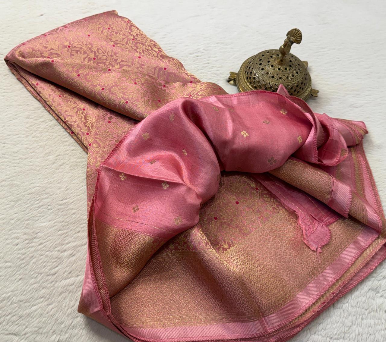 Soft Brocade Silk Saree with Meenakari Zari Weaving – Rich Pallu & Butta Blouse