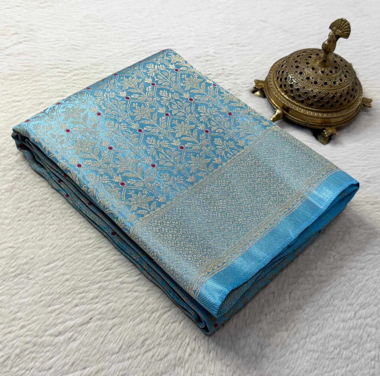 Soft Brocade Silk Saree with Meenakari Zari Weaving – Rich Pallu & Butta Blouse