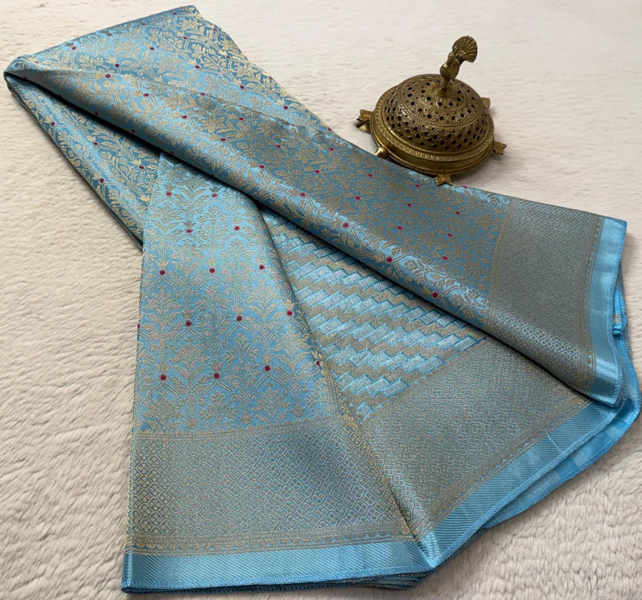 Soft Brocade Silk Saree with Meenakari Zari Weaving – Rich Pallu & Butta Blouse