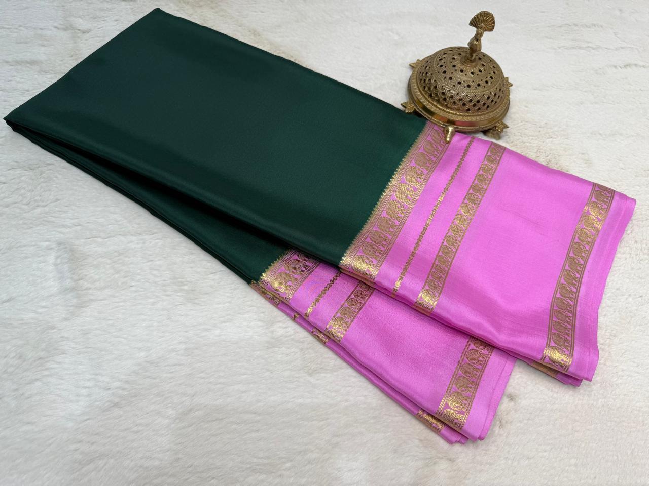 Semi-Crepe Silk Saree with Elephant Bentex Border | Contrast Color Designer Saree