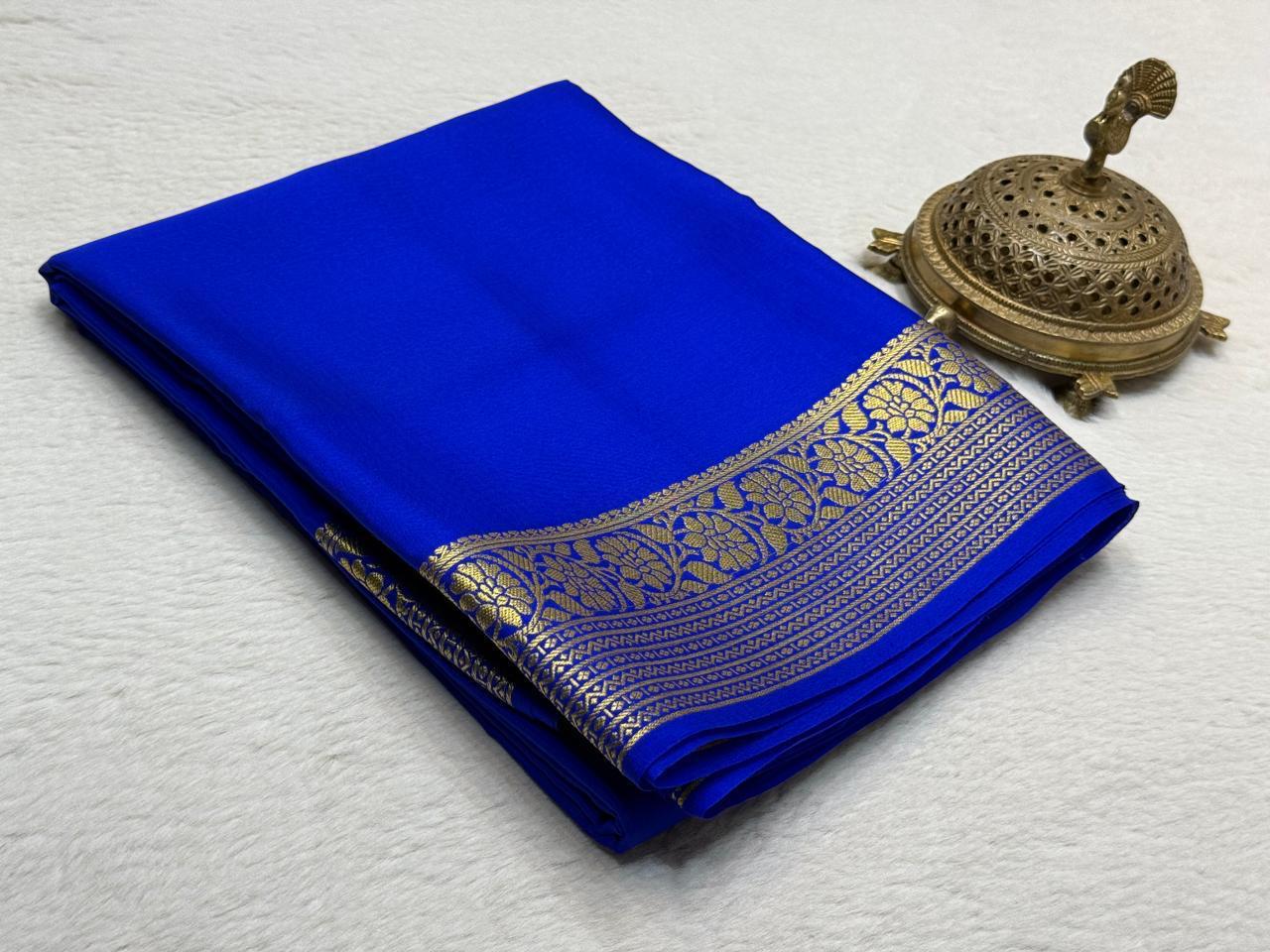 Semi Crepe Silk Saree 120 GSM – Floral Border & Rich Pallu Designer Saree | Lightweight Party Wear Saree for Women