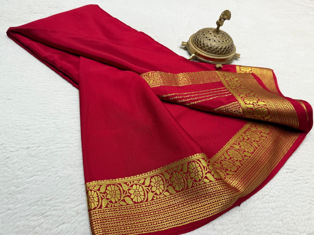 Semi Crepe Silk Saree 120 GSM – Floral Border & Rich Pallu Designer Saree | Lightweight Party Wear Saree for Women