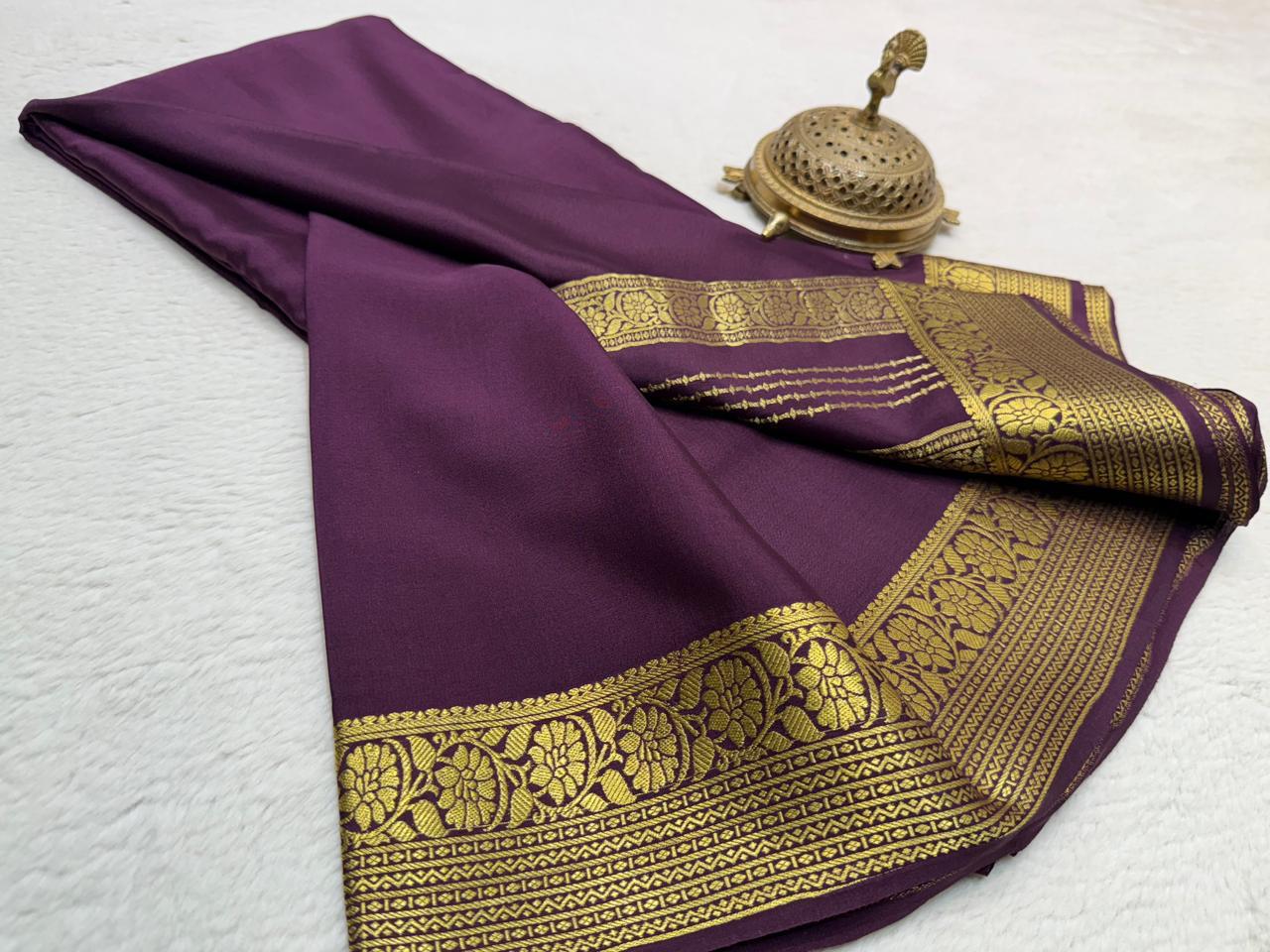 Semi Crepe Silk Saree 120 GSM – Floral Border & Rich Pallu Designer Saree | Lightweight Party Wear Saree for Women
