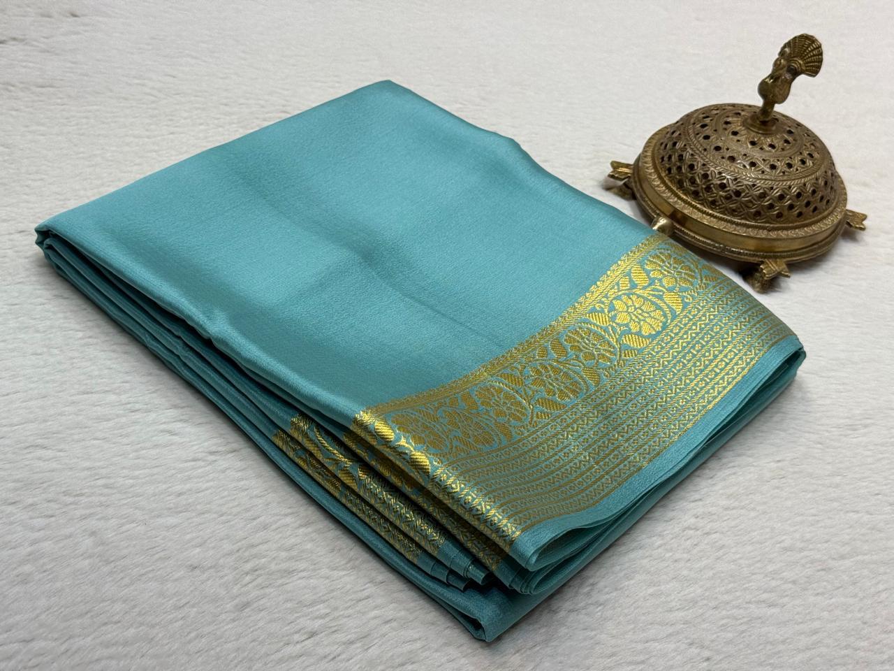 Semi Crepe Silk Saree 120 GSM – Floral Border & Rich Pallu Designer Saree | Lightweight Party Wear Saree for Women