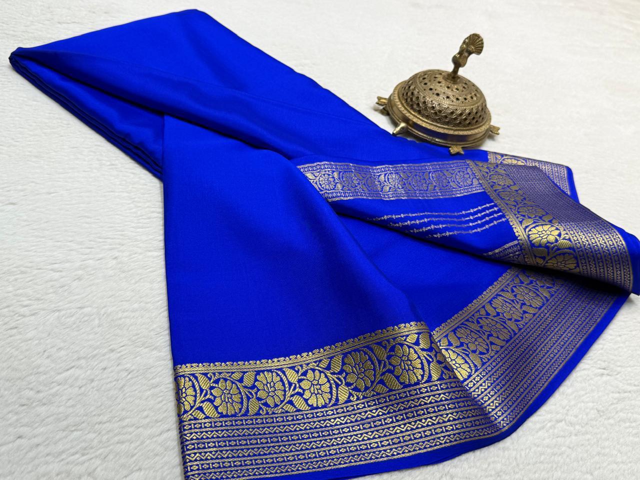 Semi Crepe Silk Saree 120 GSM – Floral Border & Rich Pallu Designer Saree | Lightweight Party Wear Saree for Women
