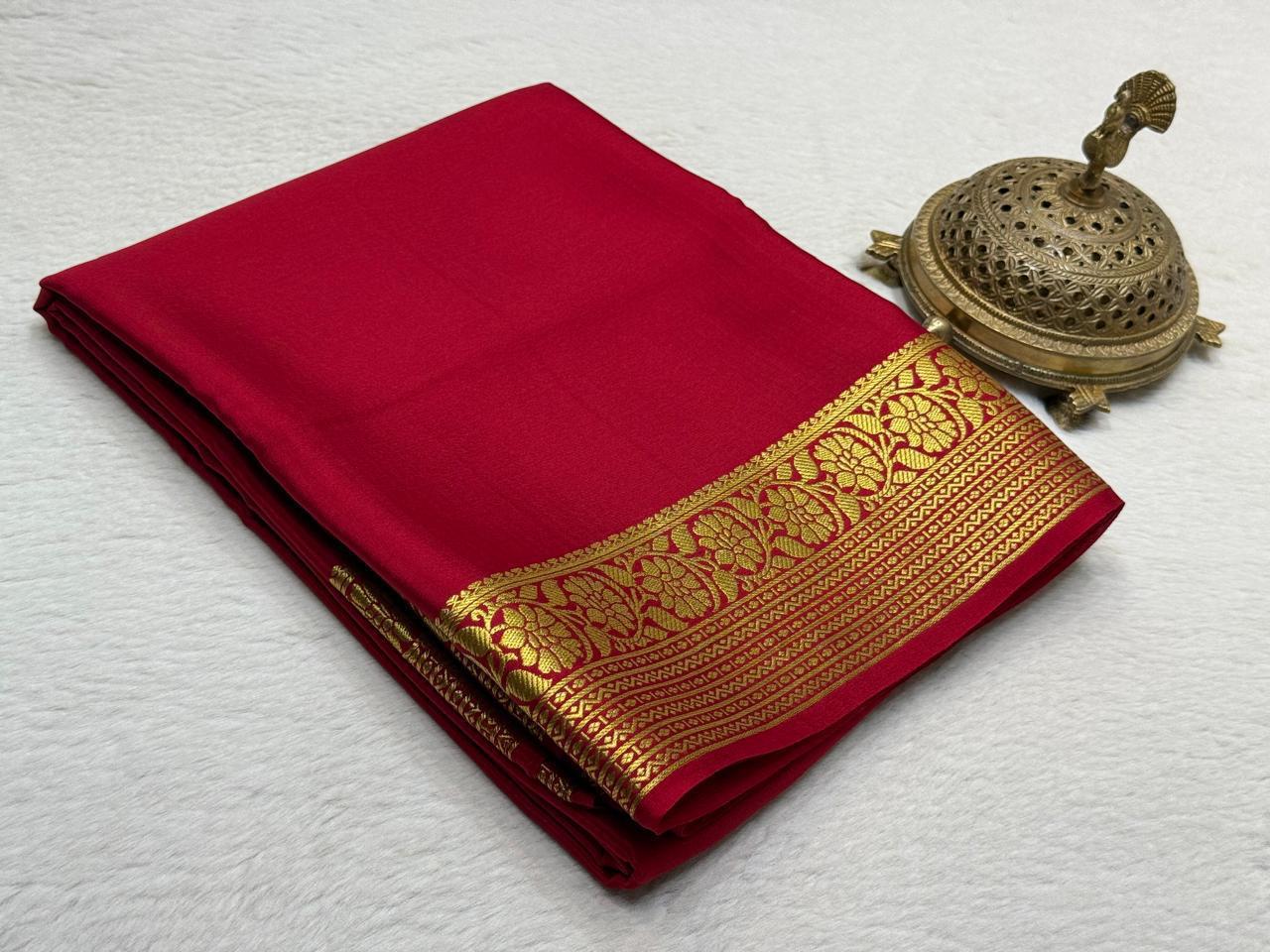 Semi Crepe Silk Saree 120 GSM – Floral Border & Rich Pallu Designer Saree | Lightweight Party Wear Saree for Women