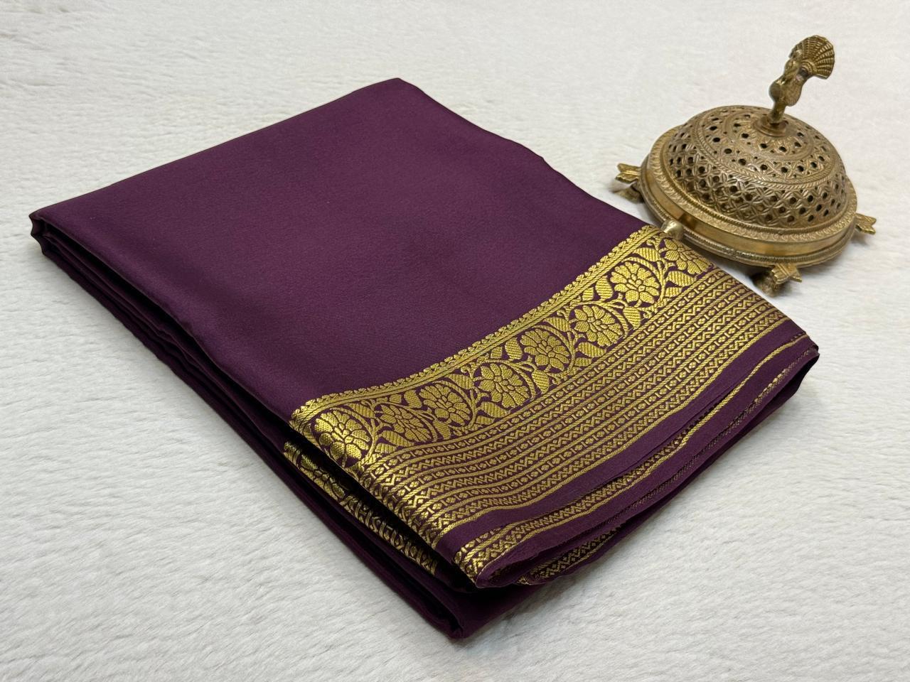 Semi Crepe Silk Saree 120 GSM – Floral Border & Rich Pallu Designer Saree | Lightweight Party Wear Saree for Women