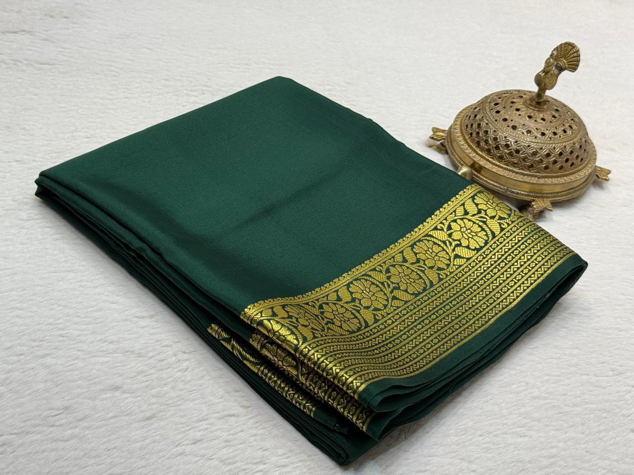 Semi Crepe Silk Saree 120 GSM – Floral Border & Rich Pallu Designer Saree | Lightweight Party Wear Saree for Women