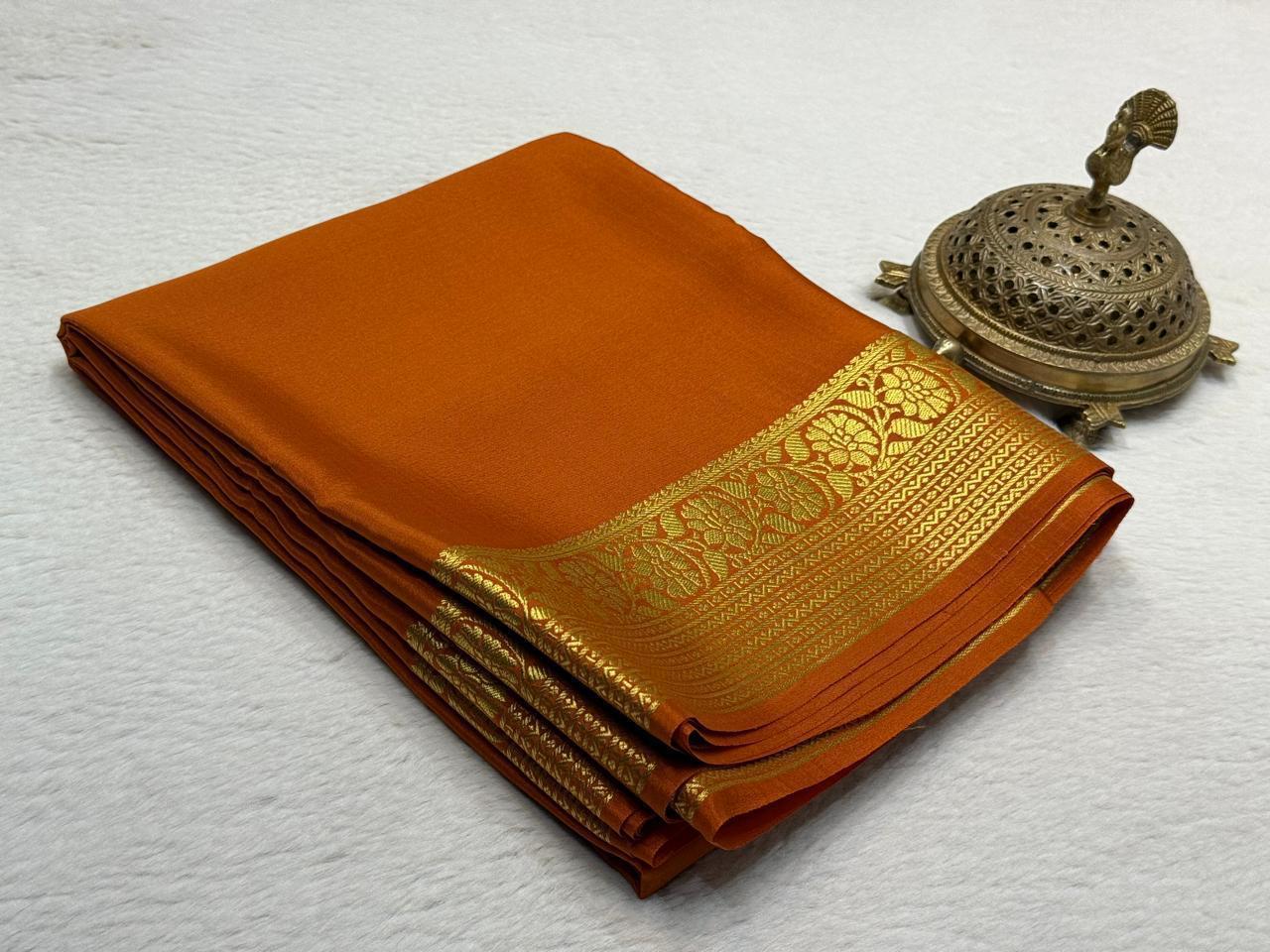 Semi Crepe Silk Saree 120 GSM – Floral Border & Rich Pallu Designer Saree | Lightweight Party Wear Saree for Women