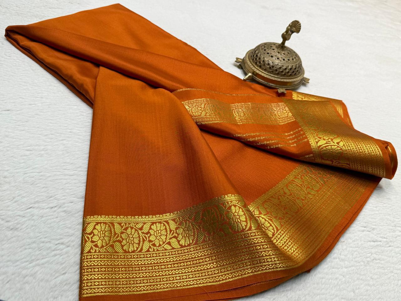 Semi Crepe Silk Saree 120 GSM – Floral Border & Rich Pallu Designer Saree | Lightweight Party Wear Saree for Women