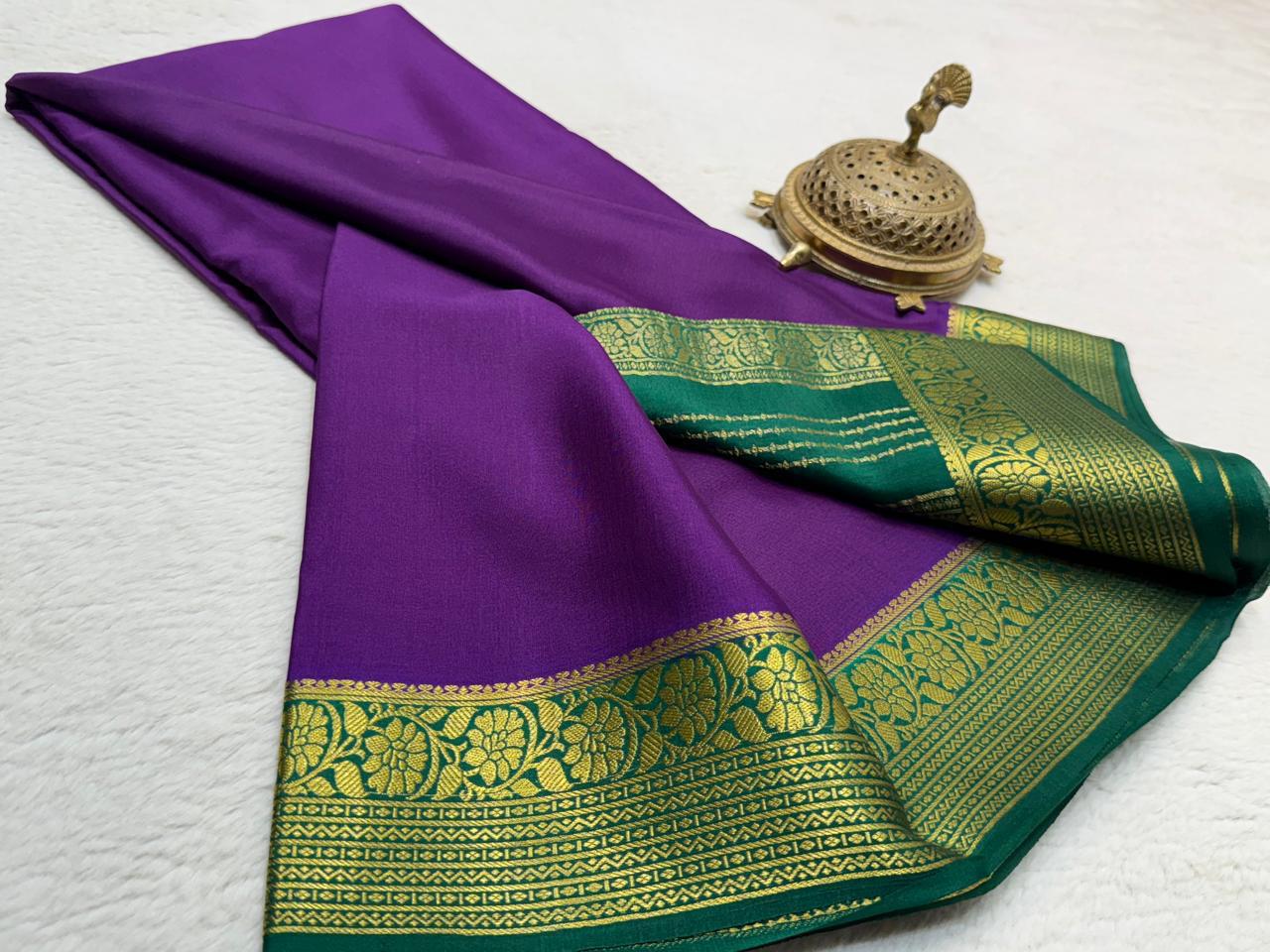 Semi Crepe Silk Saree 120 GSM – Floral Border & Rich Pallu Designer Saree | Lightweight Party Wear Saree for Women