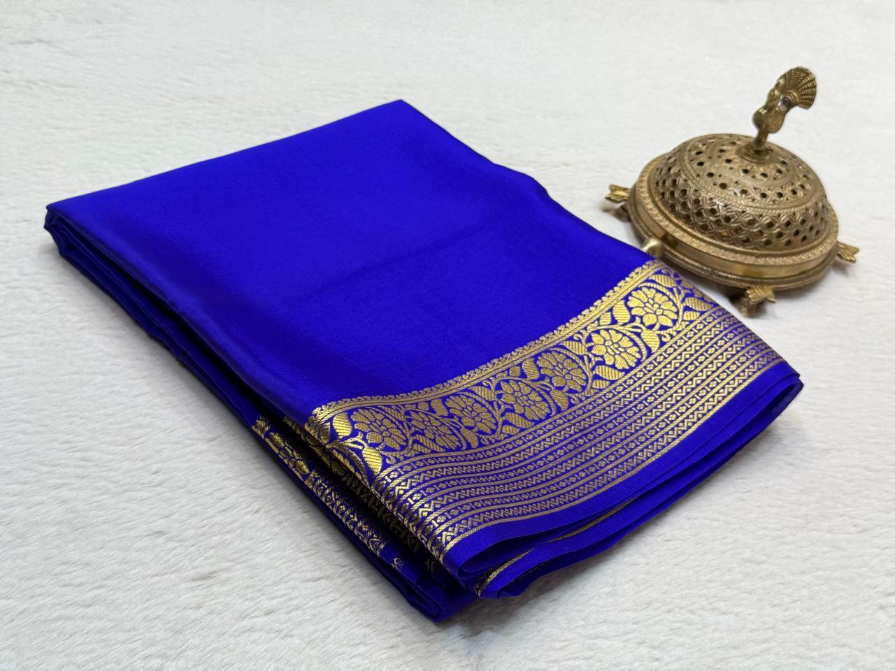 Semi Crepe Silk Saree 120 GSM – Floral Border & Rich Pallu Designer Saree | Lightweight Party Wear Saree for Women