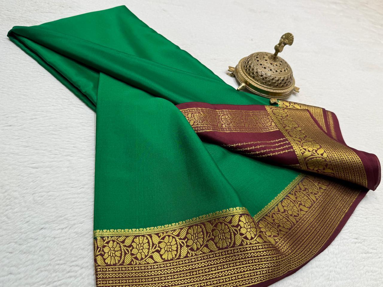Semi Crepe Silk Saree 120 GSM – Floral Border & Rich Pallu Designer Saree | Lightweight Party Wear Saree for Women