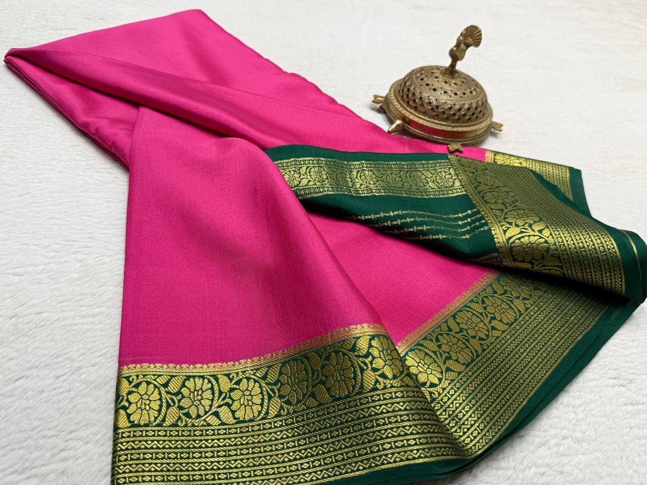 Semi Crepe Silk Saree 120 GSM – Floral Border & Rich Pallu Designer Saree | Lightweight Party Wear Saree for Women