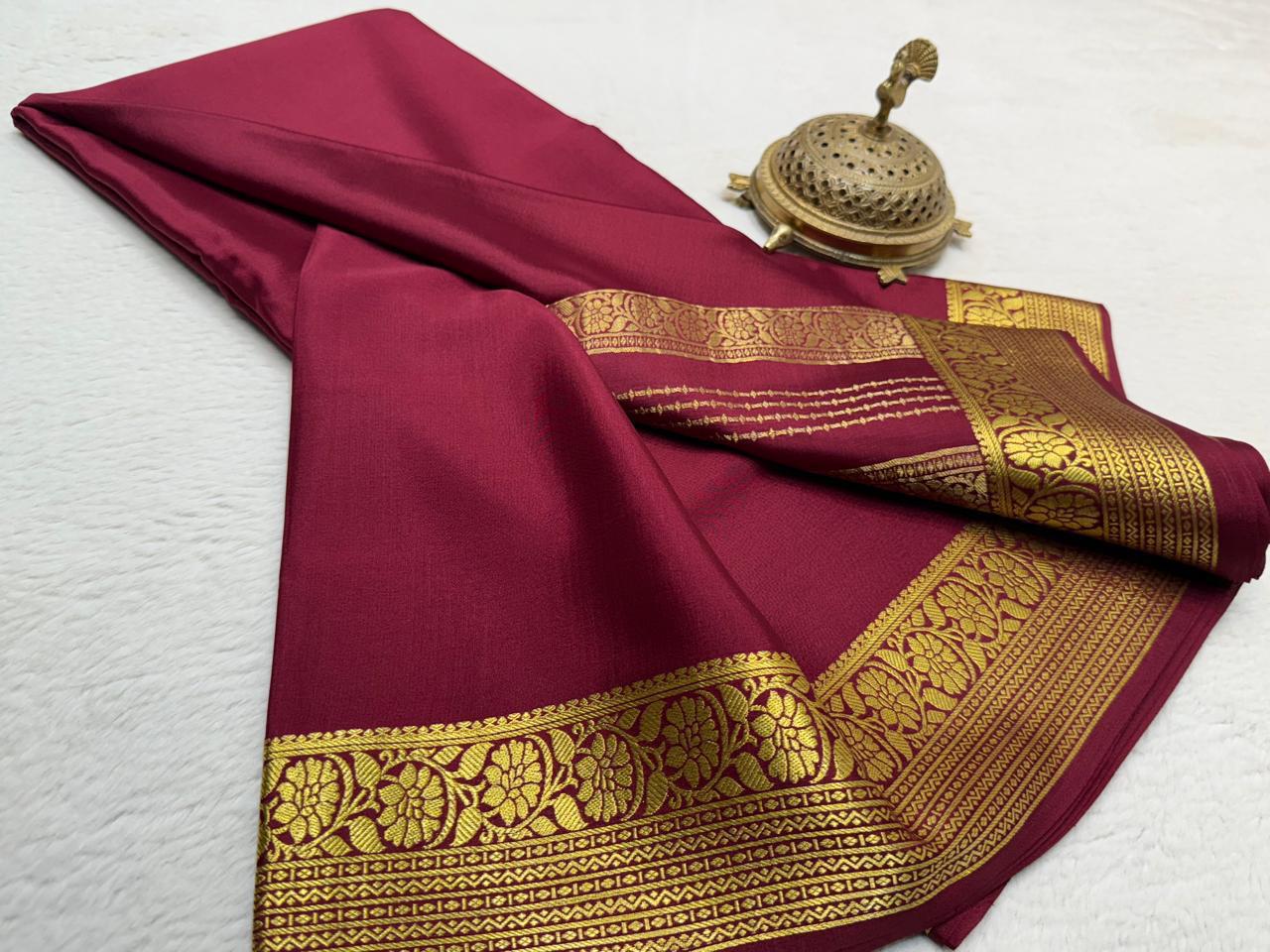 Semi Crepe Silk Saree 120 GSM – Floral Border & Rich Pallu Designer Saree | Lightweight Party Wear Saree for Women
