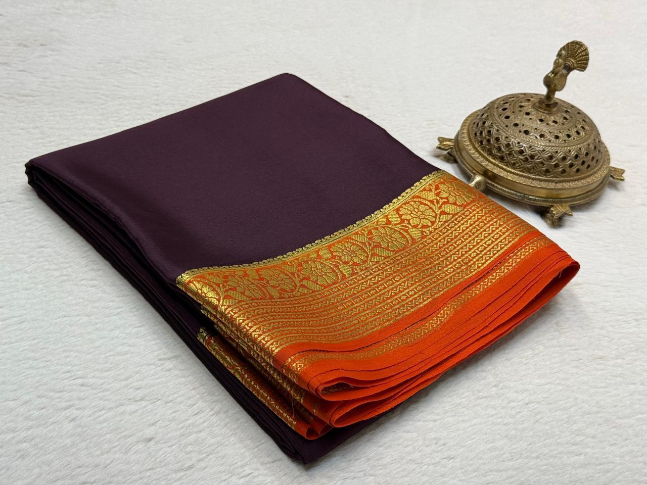 Semi Crepe Silk Saree 120 GSM – Floral Border & Rich Pallu Designer Saree | Lightweight Party Wear Saree for Women