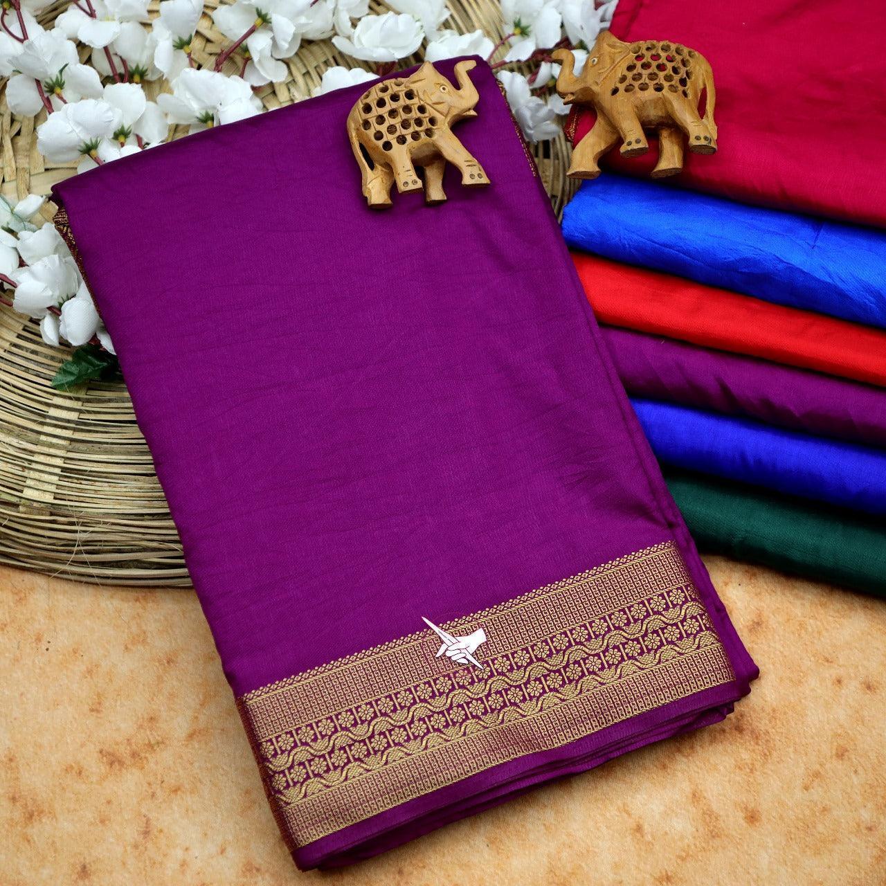 Traditional Mysore Silk Saree – Elegant Golden Zari Border