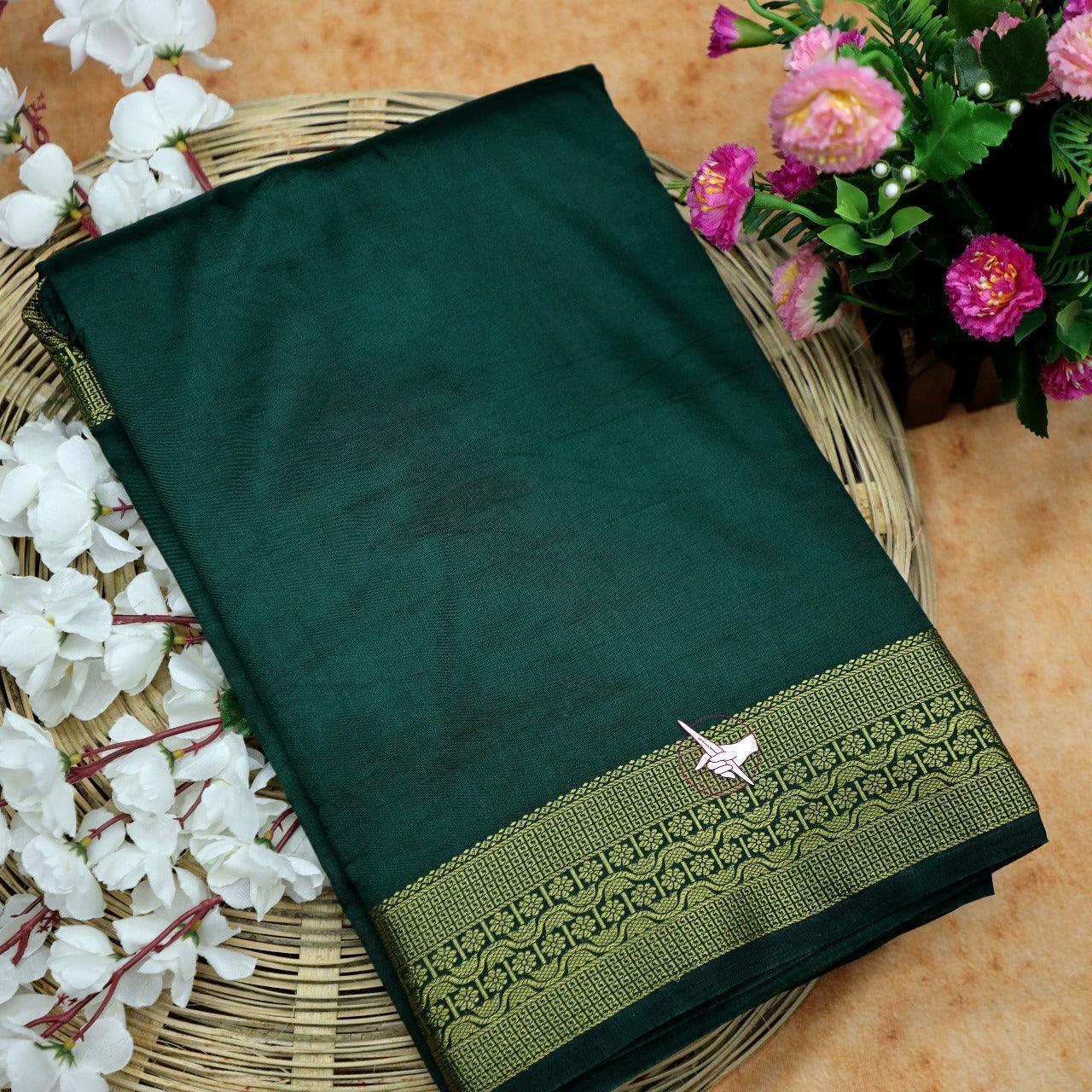 Traditional Mysore Silk Saree – Elegant Golden Zari Border
