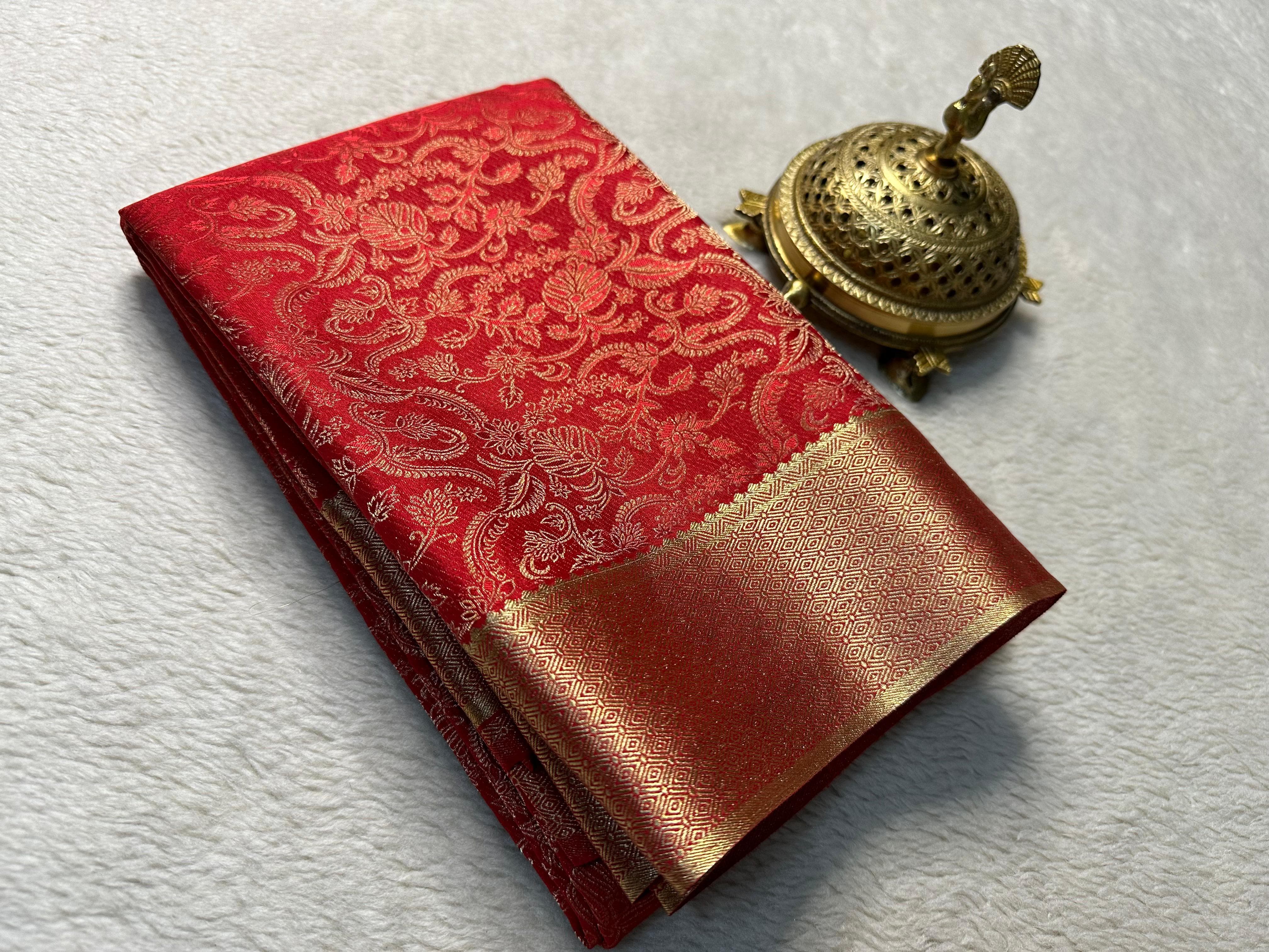 Pure Mysore Soft Silk Red by Icultuers with Blouse.