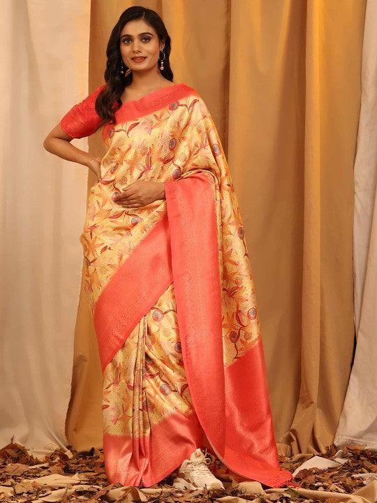 Modern Elegance: Digitally Printed Soft Silk Sarees in Peach