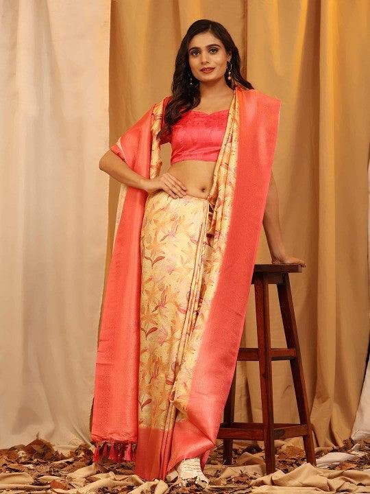 Modern Elegance: Digitally Printed Soft Silk Sarees in Peach