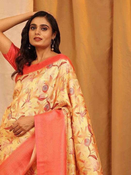 Modern Elegance: Digitally Printed Soft Silk Sarees in Peach