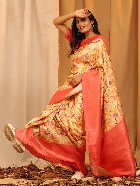 Modern Elegance: Digitally Printed Soft Silk Sarees in Peach