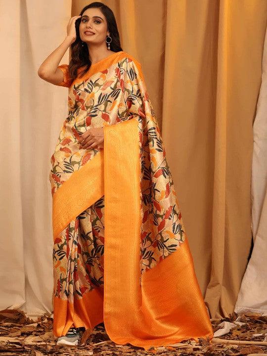 Modern Elegance: Digitally Printed Soft Silk Sarees in Orange