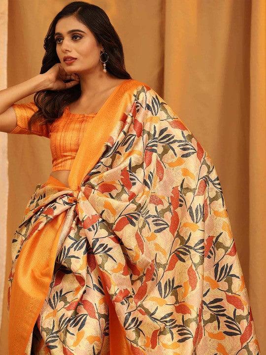 Modern Elegance: Digitally Printed Soft Silk Sarees in Orange