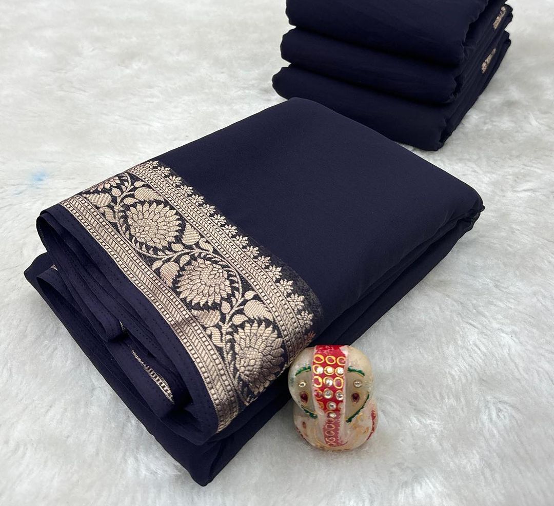 Black Mysore Silk by Icultuer with Zari Border.
