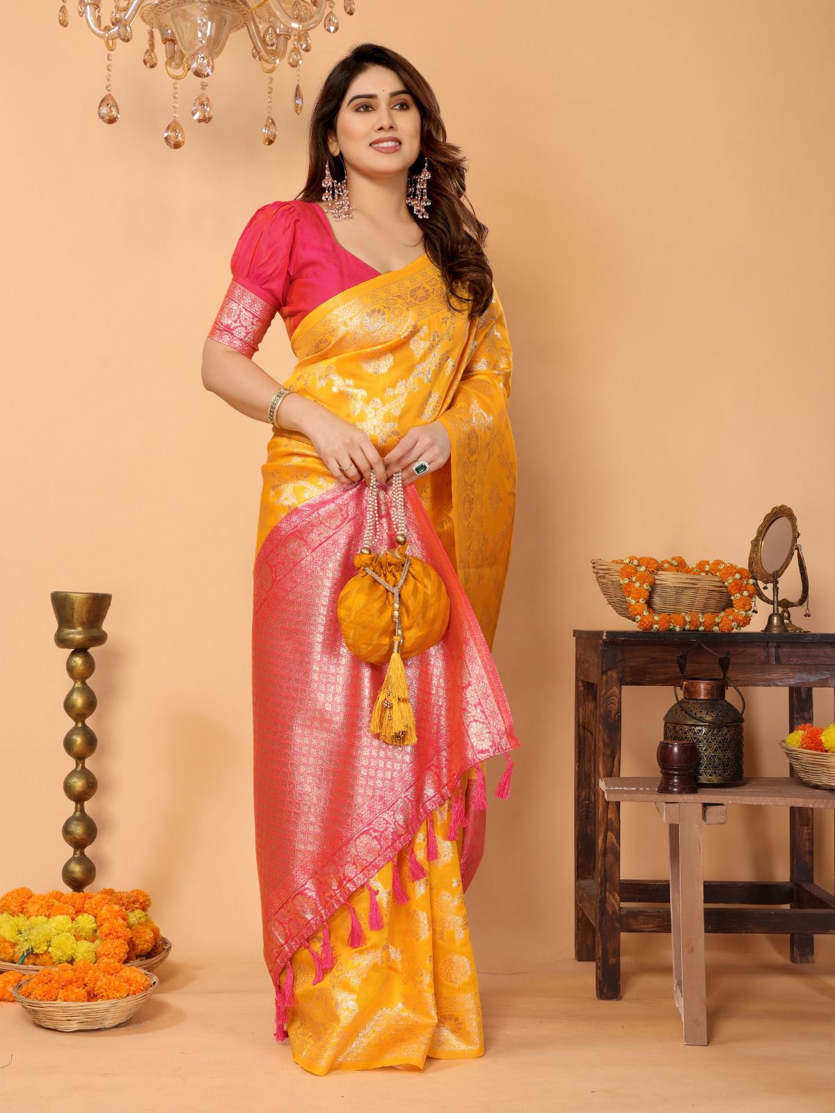 Yellow Zari Woven Kanjivaram Soft Lichi Silk by Icultuer