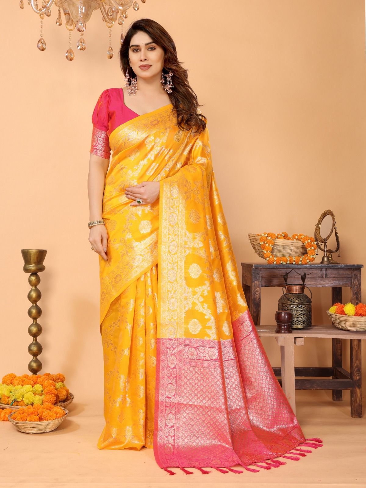 Yellow Zari Woven Kanjivaram Soft Lichi Silk by Icultuer