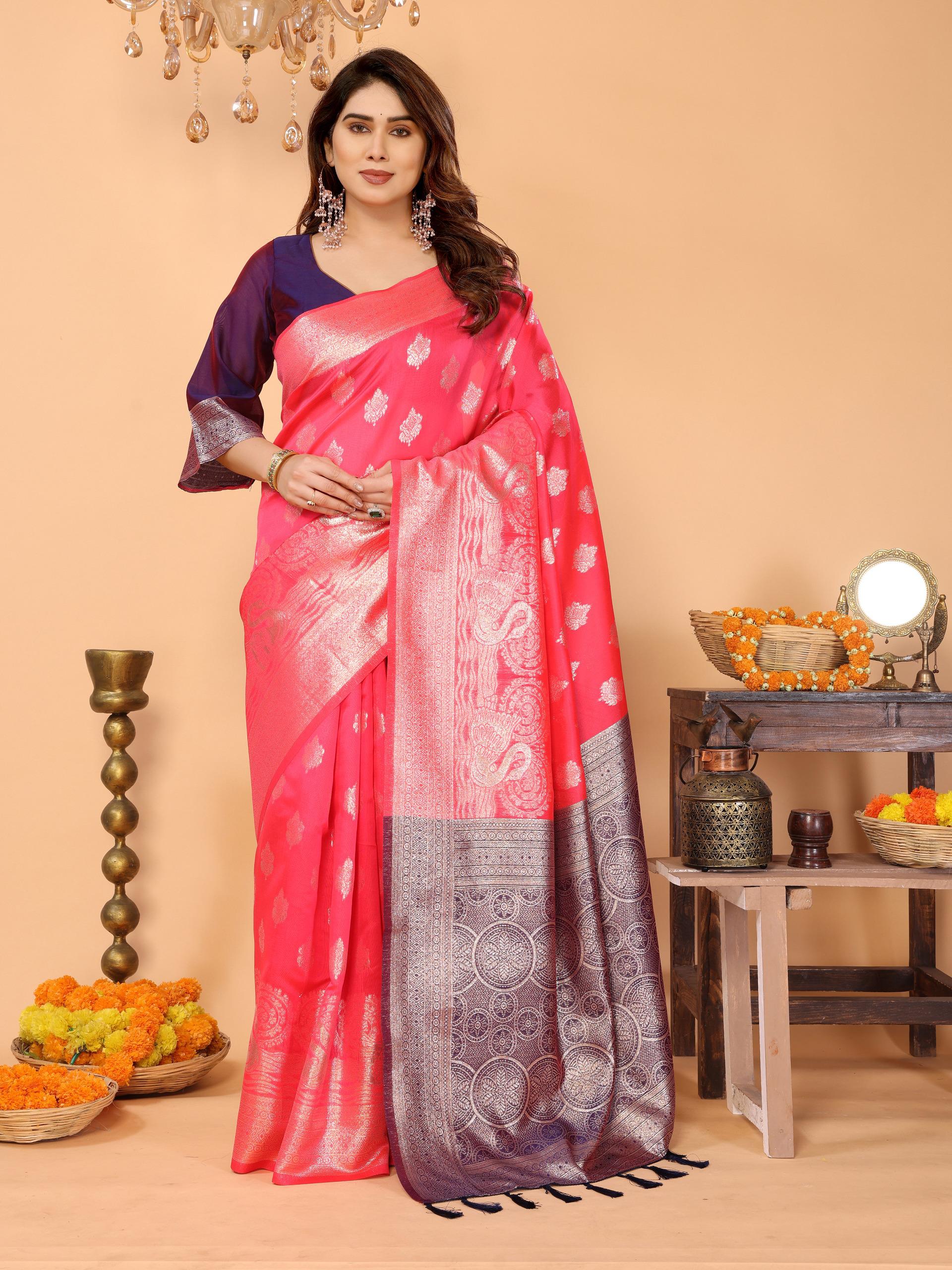 Orange Zari Woven Kanjivaram Pure Silk by Icultuer
