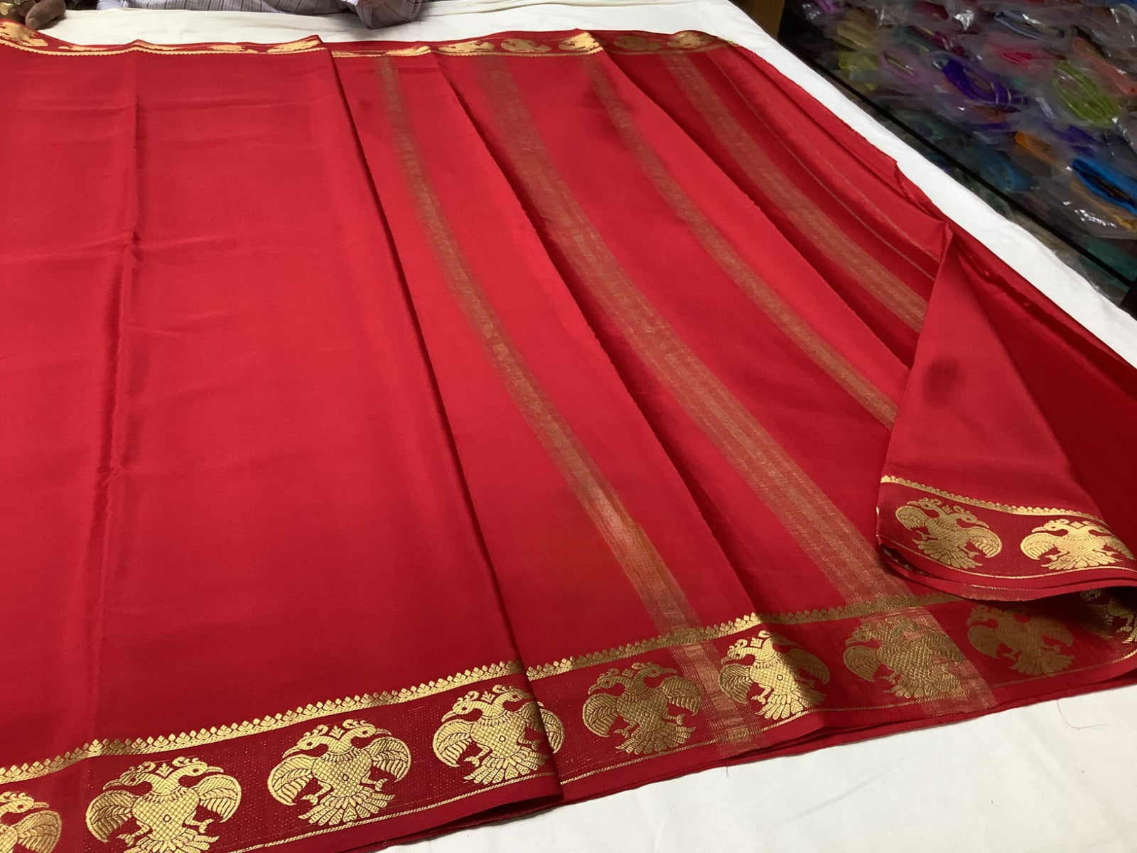 Semi Mysore Silk Saree with Stylish Contrast Color Borders