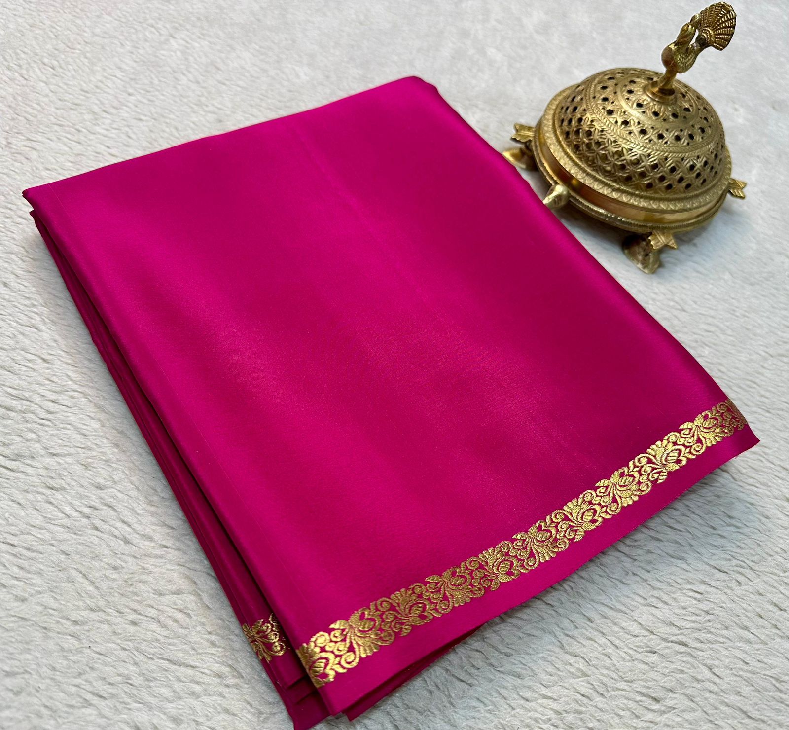 Red Premium Mysore Silk by Icultuer with Golden Border