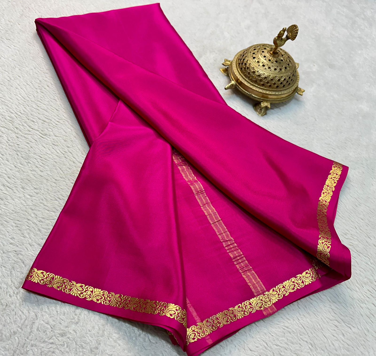 Red Premium Mysore Silk by Icultuer with Golden Border
