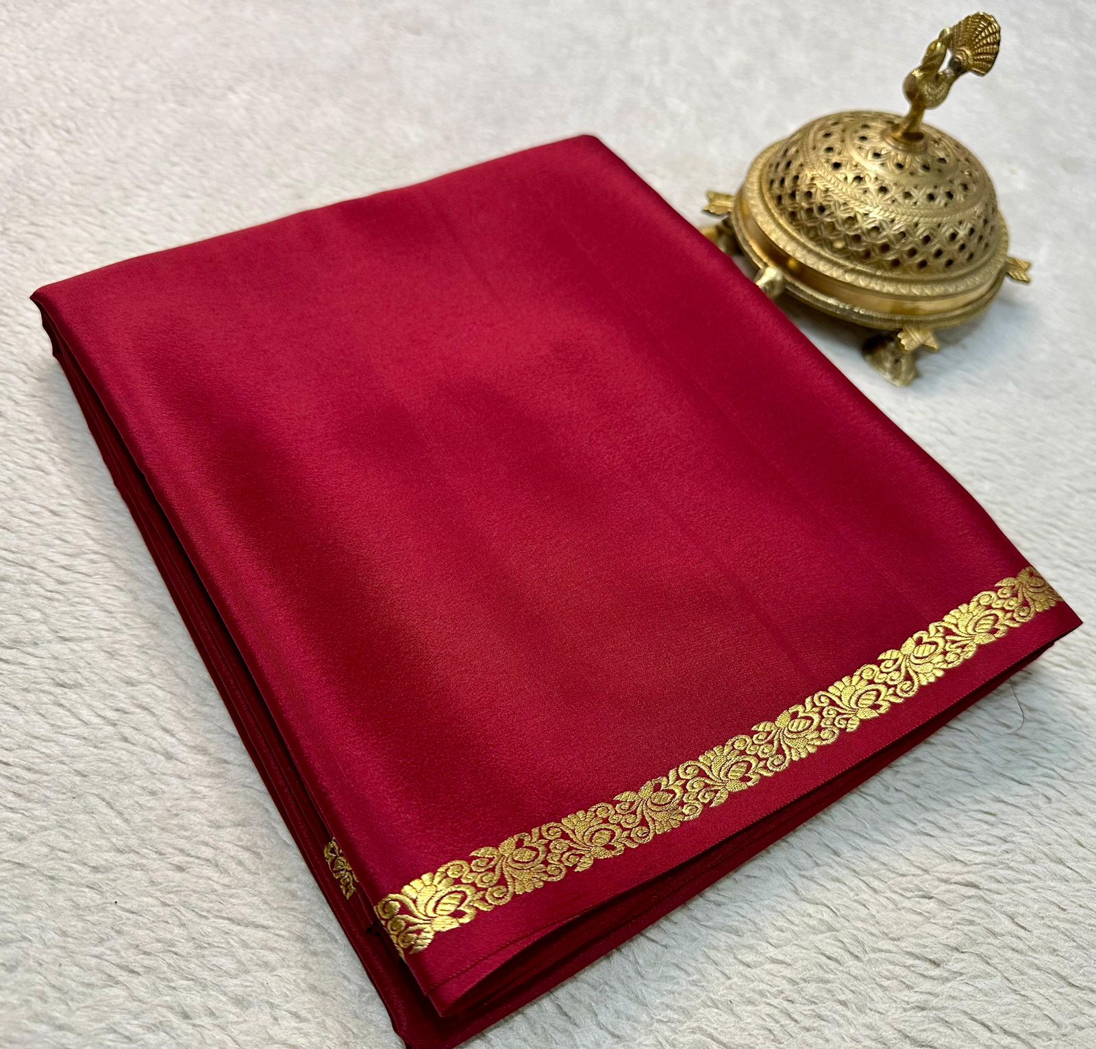 Rani color Mysore Silk by Icultuer with Zari Boarder