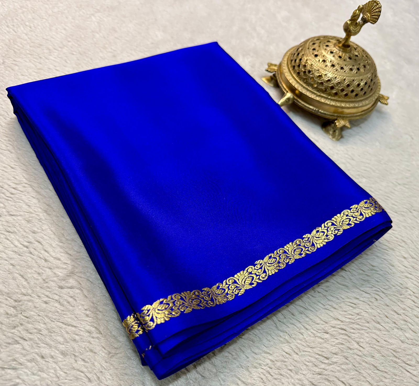 Blue Mysore Silk by Icultuer with Elephants Golden Zari Border