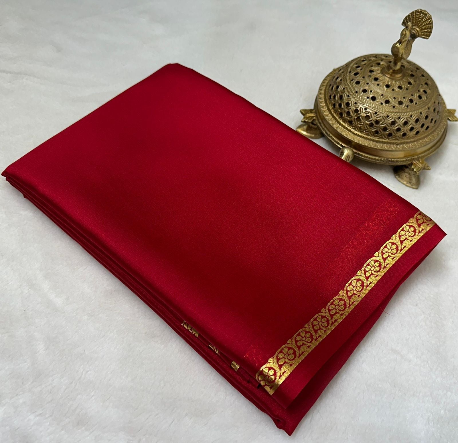 Red Mysore Soft Silk by Icultuer with Zari Boarder