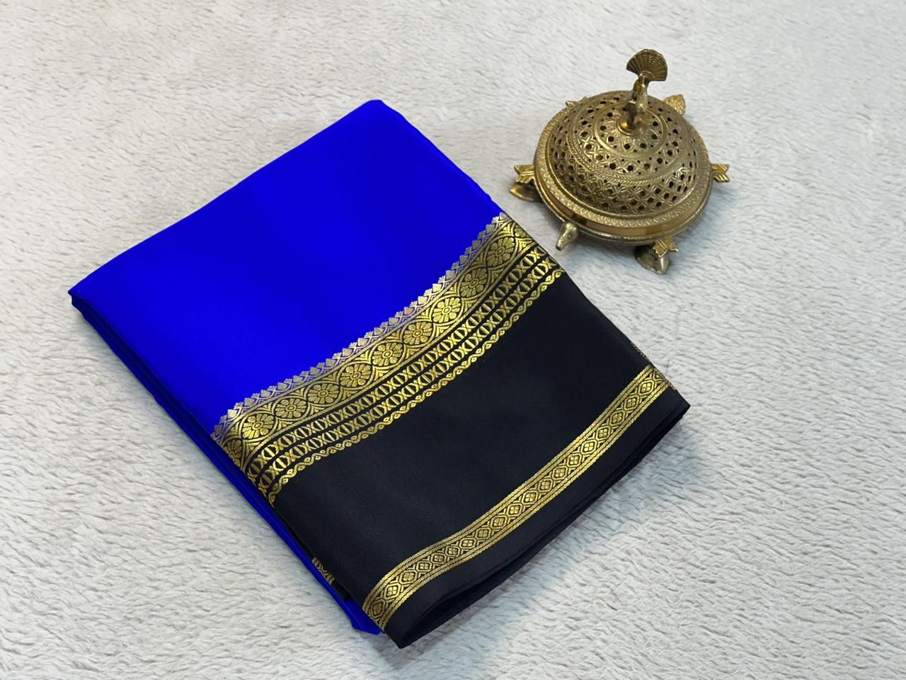 Versatile Solid Silk Blend Saree with Traditional Gold Border for All Occasions